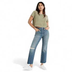 Madewell Slim Demi Boot Crop Denim Jeans in Danville Wash Ripped Edition Sz 29